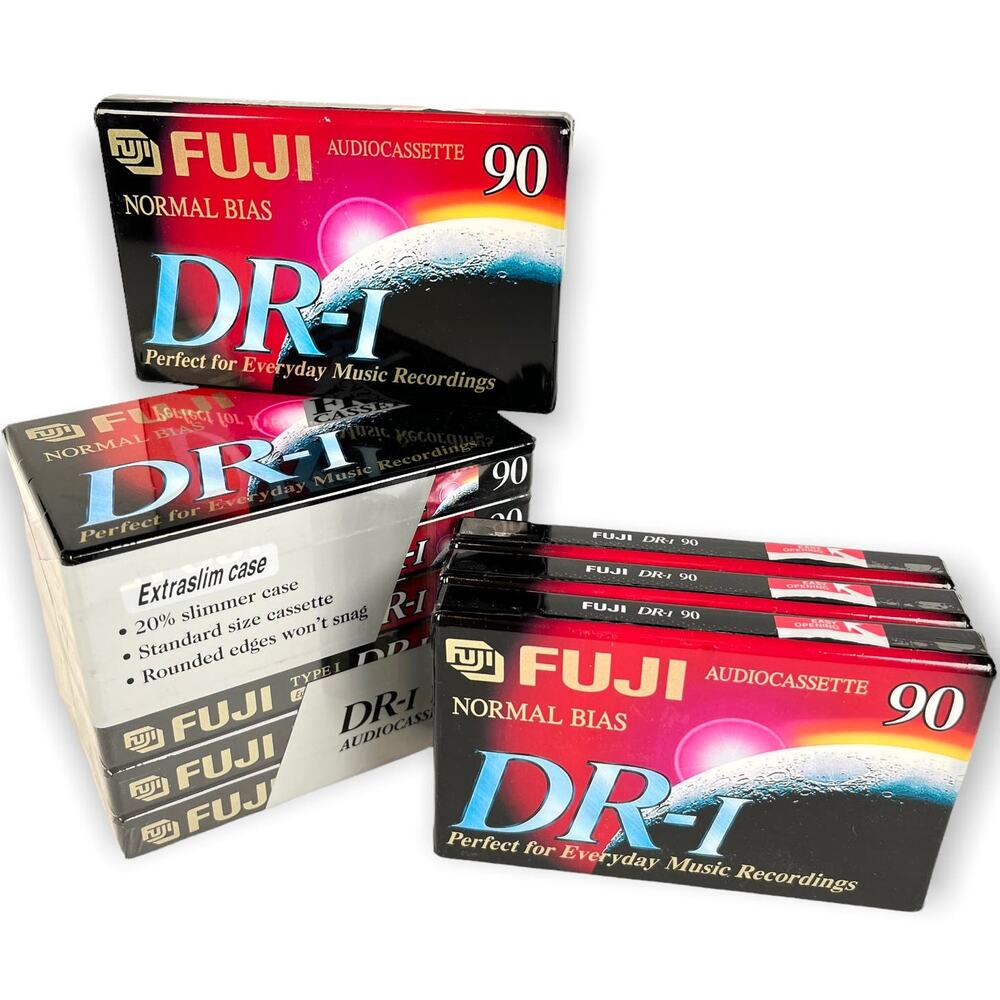 Fuji DR-I 90 Min Blank Audio Cassette Tape Normal Bias Extraslim Case Lot of 10